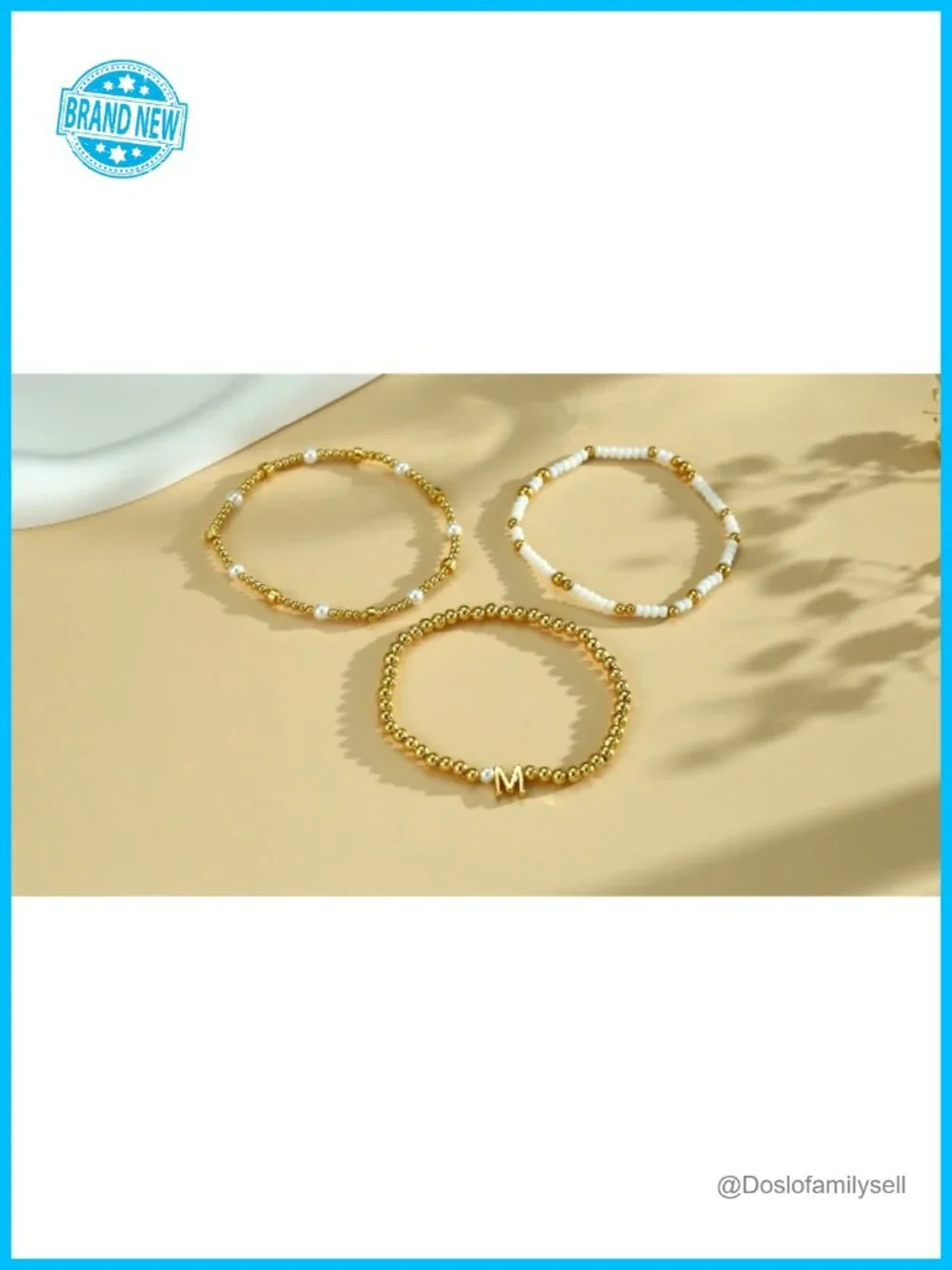 18K Gold Plated Beaded Initial Bracelet Set 6PCS Stackable Stretch Bracelets